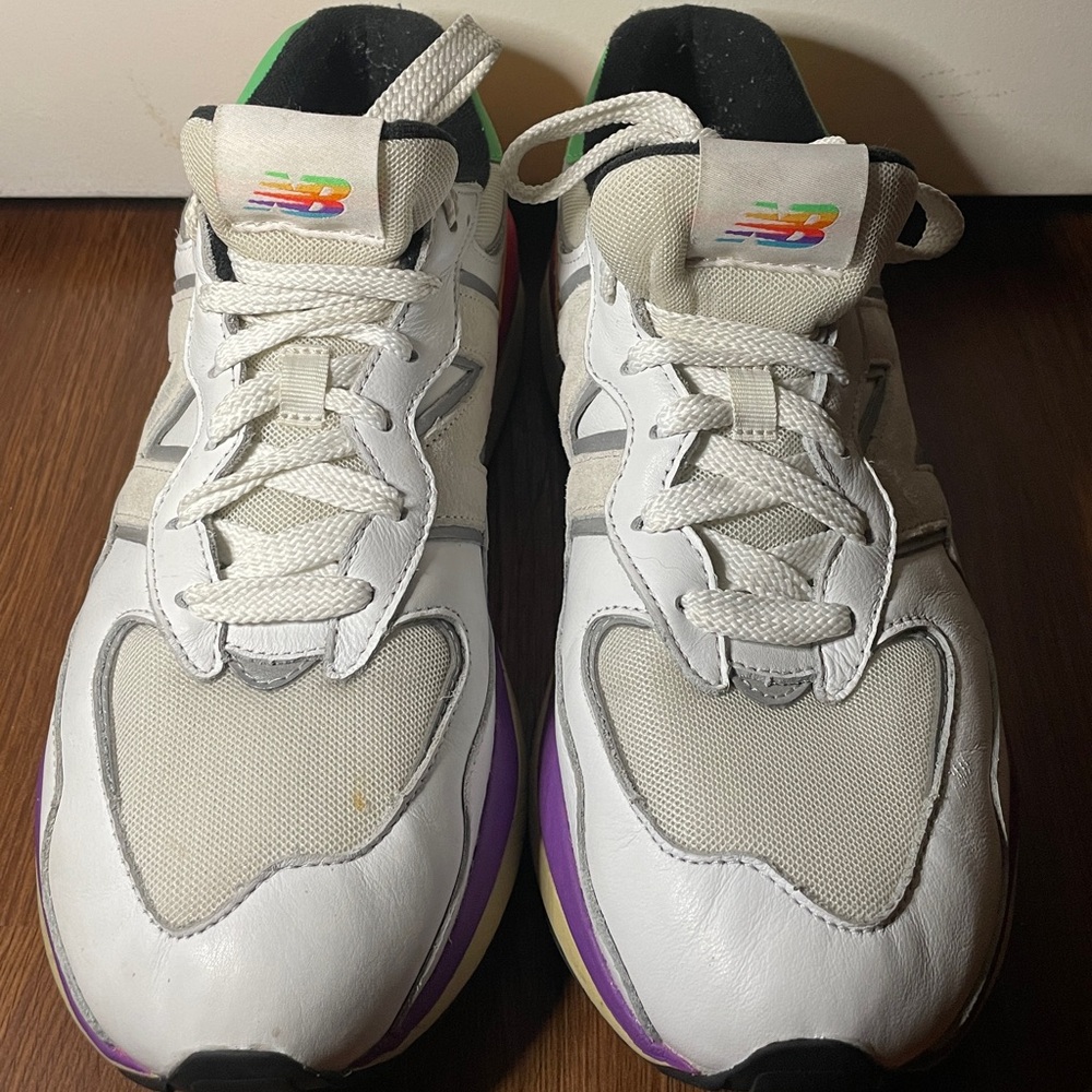 New Balance White Sneakers with Purple, Red, Yellow & Green Accents - Picture 2 of 11